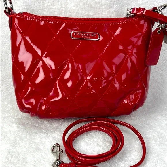 Coach Poppy Willis Red Quilted Patent Leather Crossbody Bag - Picture 2 of 14